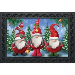 Briarwood Lane Winter Gnomes Christmas Doormat Humor Santa Hats Indoor Outdoor 30" X 18"