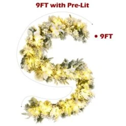 Costway 9ft Pre-lit Snowy Christmas Garland W/ Berries Poinsettia Flowers Timer -Northlight Holiday Outlet Store GUEST d45ed09b 90ac 4b4e 92f6 637b78eae337