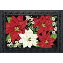 Briarwood Lane Festive Poinsettias Christmas Doormat Floral Holiday Indoor Outdoor 30" X 18"