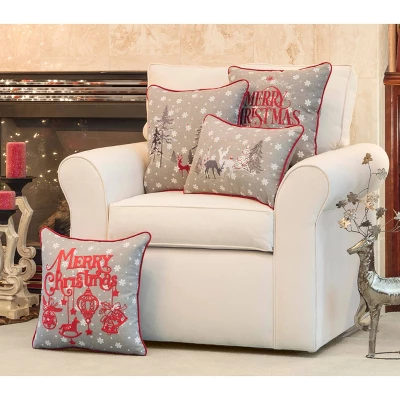 16.5" X16.5" Snowy Christmas Square Throw Pillow Red/Gray - Pillow Perfect 2 16.5" X16.5" Snowy Christmas Square Throw Pillow Red/Gray - Pillow Perfect - Image 2