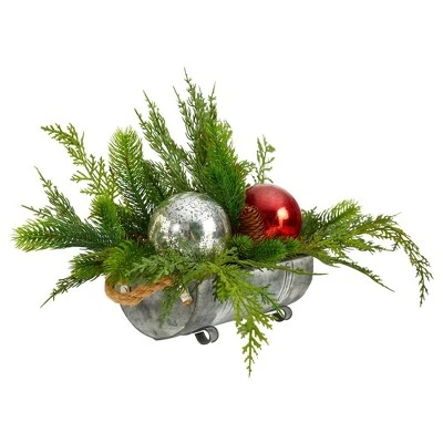 Nearly Natural 18-in Holiday Winter Cedar Pine Artificial Table Christmas Arrangement With Ornaments, Home Décor 2 Nearly Natural 18-in Holiday Winter Cedar Pine Artificial Table Christmas Arrangement With Ornaments, Home Décor - Image 2
