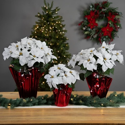 Northlight 26" White Artificial Christmas Poinsettia In Red Wrapped Base 2 Northlight 26" White Artificial Christmas Poinsettia In Red Wrapped Base - Image 2