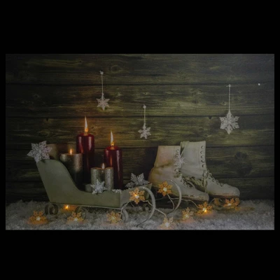 Northlight Large LED Lighted Candles, Ice Skates And Sleigh Christmas Canvas Wall Art 23.5" X 15.5" 2 Northlight Large LED Lighted Candles, Ice Skates And Sleigh Christmas Canvas Wall Art 23.5" X 15.5" - Image 2