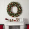 Nearly Natural 48" Pre-lit LED Decorated Frosted Pine Artificial Christmas Wreath Green With Warm White Lights