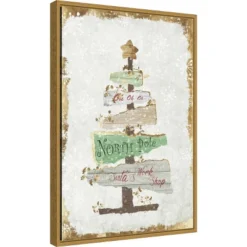 16" X 23" Golden Christmas Tree By PI Studio Framed Canvas Wall Art - Amanti Art
